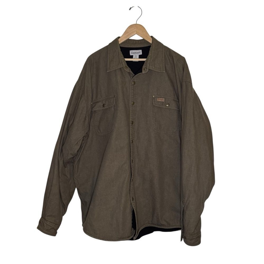 Carhartt Olive Flannel Lined Snap Front Men's Shacket Jacket Shirt Size 2XL TALL